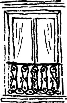 Hand Drawn French Balcony Doors Vector Illustration