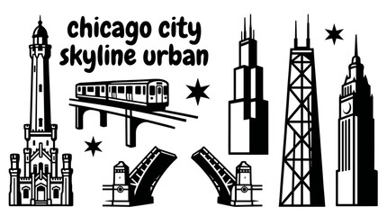 chicago city skyline urban architecture downtown set collection  landmark travel tourism america usa landscape metropolitan business culture modern historic destination famous district © samira