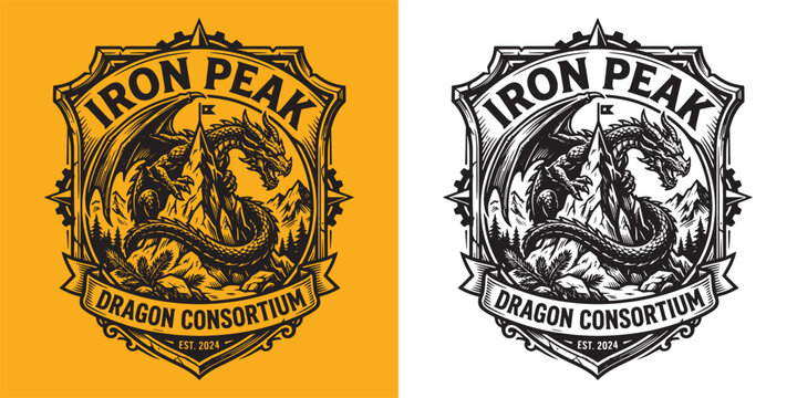 Iron Peak Dragon Consortium Mountain Emblem Badge Design