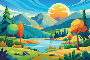Obraz premium abstract natural landscape vector design with stylized trees and rolling hills