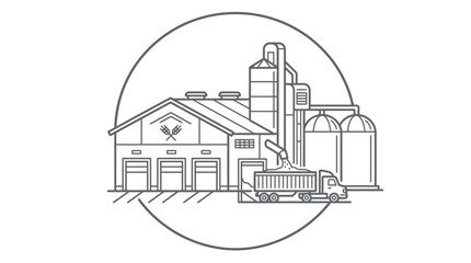 Industrial grain elevator facility with storage silos and truck. © Ucul