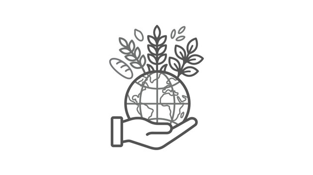 Hand holding world globe with wheat and bread.