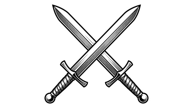 Illustration of two crossed swords with detailed hilts on a white background