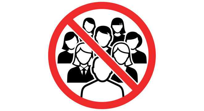 No gathering icon with silhouettes of people a red prohibition symbol