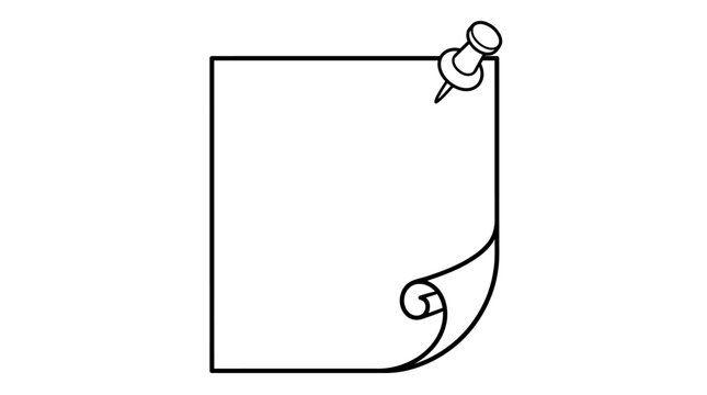 Line drawing of a sheet of paper pinned to a board with a thumbtack