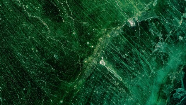 Green textured illuminated nature and technology grunge 3D illustration of aquatic night scene with rain, festive glow, wallpaper design and science inspired web aesthetics