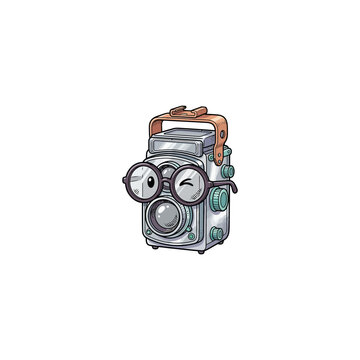 Anthropomorphic Twin Lens Reflex Camera Mascot Character With Expressive Facial Features And Personality Vector Illustration
