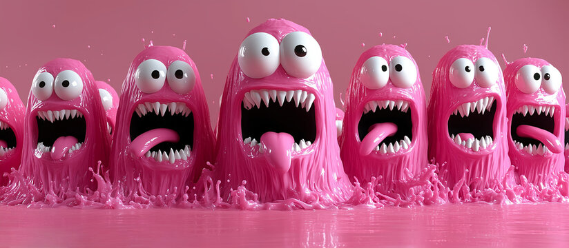 Pink characters in pink liquid. An illustration on the theme of advertising, characters, and humor.