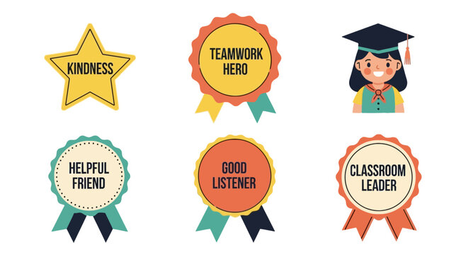 Educational achievement badges for student recognition and praise