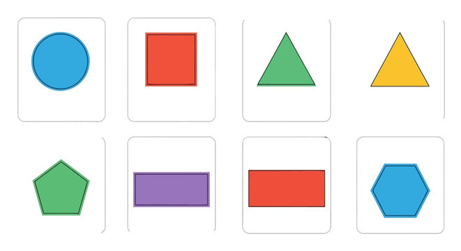 Basic geometric shapes on educational flashcards