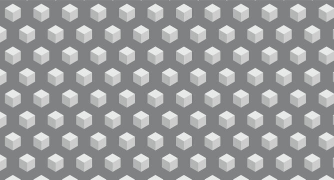 Seamless gray geometric 3D mosaic vector pattern texture wallpaper with square tile structure, metal-like surface, abstract design background illustration