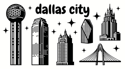 dallas city skyline urban architecture downtown landmark set collection travel tourism america usa landscape historic destination famous district with texas reunion tower sunset © samira