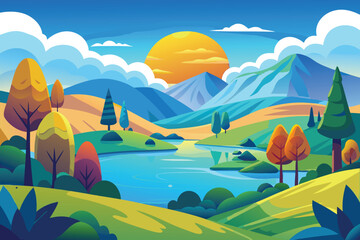 Obraz premium abstract natural landscape vector design with stylized trees and rolling hills