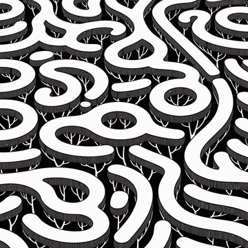 Black and white maze pattern labyrinth puzzle seamless abstract design