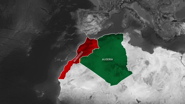animated map highlighting the Morocco-Algeria border dispute footage
