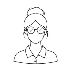Fototapeta premium Line art woman avatar with glasses and bun hairstyle portrait character
