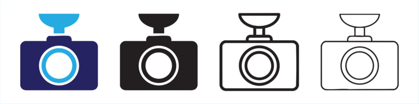 Automotive dash camera icon collection for vehicle dashboard security and road safety surveillance.