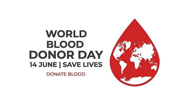 World blood donor day concept with red blood drop and world map, donation