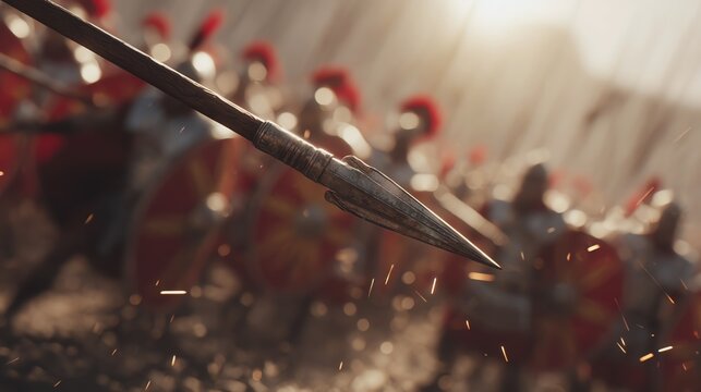 Ancient warriors preparing for battle at dawn.