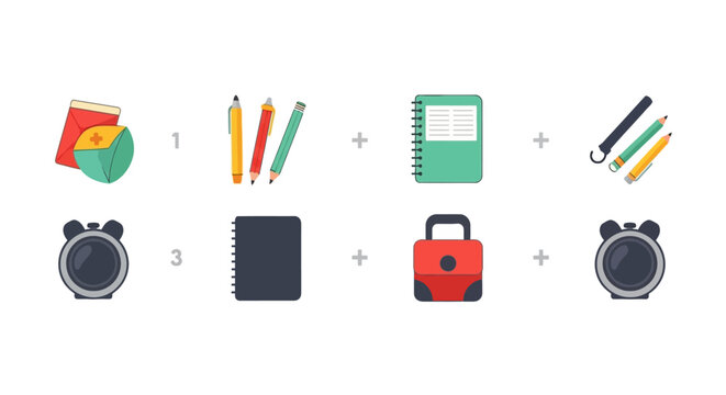 Educational math equations using school stationery icons