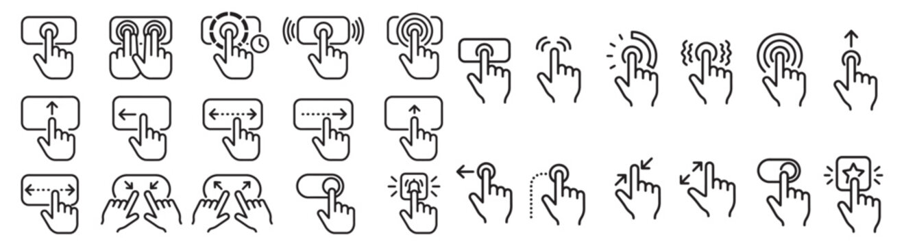 Touch Gesture Icons Set For User Interface: Tap Swipe Pinch Double-Tap And Press Controls 
