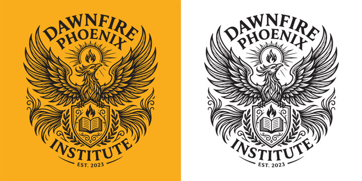Ornate Dawnfire Phoenix Academy Logo Badge
