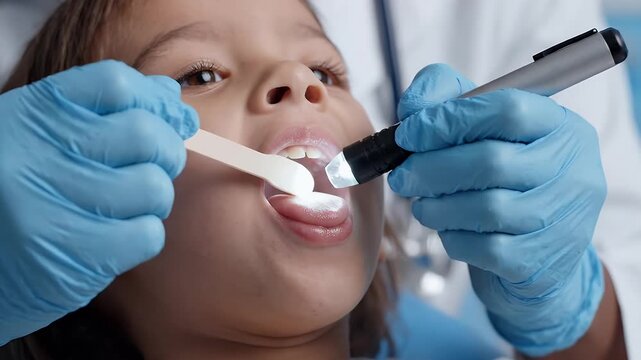 Pediatric Doctor Examining Child Throat With Tongue Depressor And Penlight In Clinic For Pediatric Healthcare Medical Checkup And ENT Procedure Concept