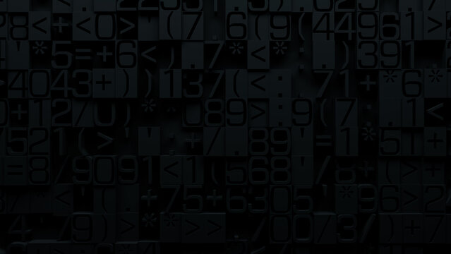 Intricate Monochromatic Mosaic of Interconnected Geometric Shapes and Characters in Shades of Gray for Research Development, Data Visualization, and Creative Digital Design Applications
