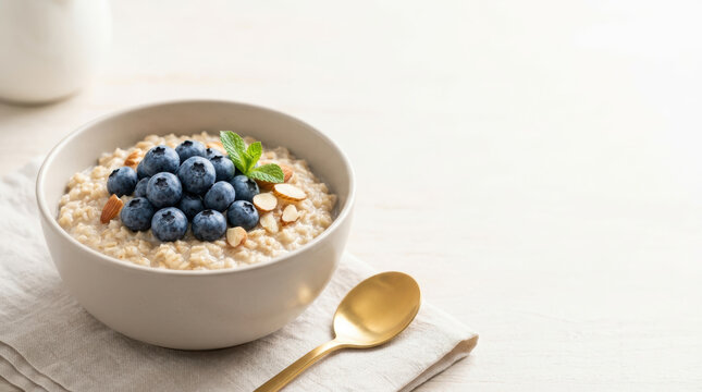Healthy oatmeal breakfast bowl with fresh fruits and nuts