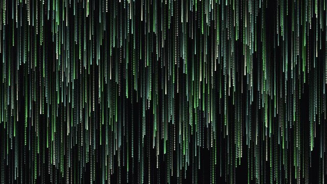 Digital rain falling code stream background animation loop. Abstract data flow, matrix style visual effect, technology concept, cybersecurity, programming, binary code representation.