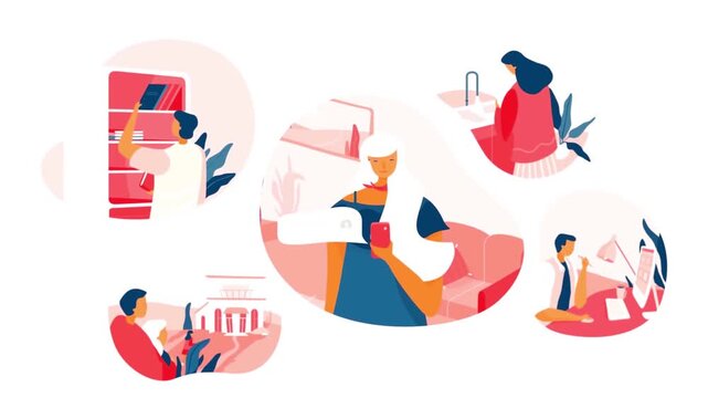 Abstract Flat Design Composition of Creative People Working Reading and Learning Animation