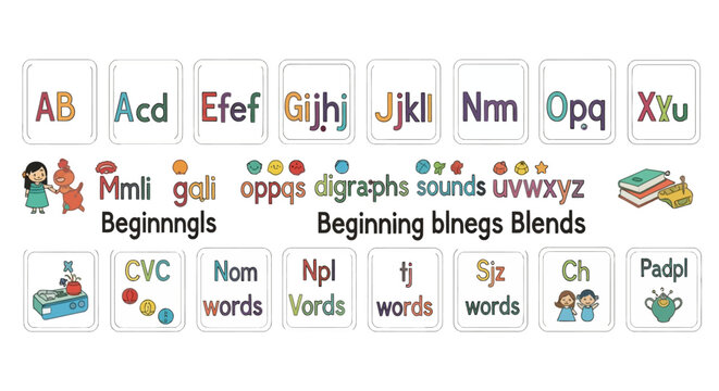 Phonics educational flashcards for early literacy and reading