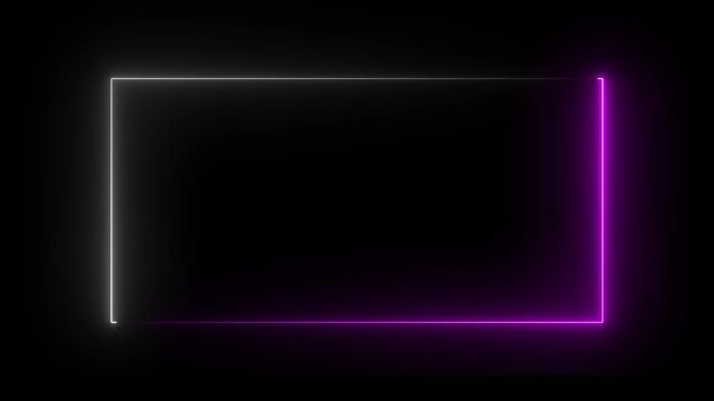 Animation of glowing neon rectangles black background. abstract glowing neon rectangle border frame. Square rectangle picture frame with two tone white and pink color motion graphic.