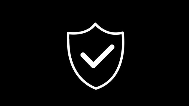 Trusted security icon in trendy flat style. Highest security symbol. Motion graphics of security check mark concept. White color icon on black background. 