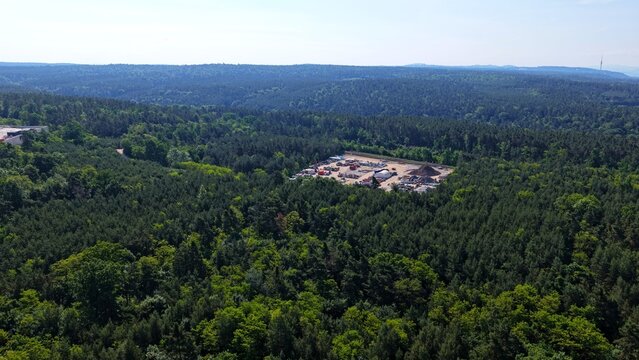 20 June, 2026 - Infineon, Dresden, Saxony, Germany. Wide Aerial View Infineon Construction Site Forest