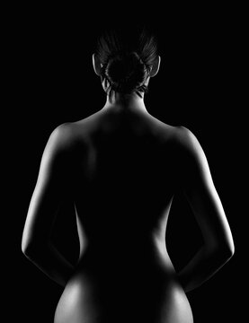 Female Nude silhouette of spine. Black and white sexy Back
