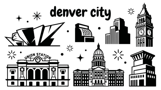 denver city skyline urban architecture downtown landmark travel set collection tourism america usa landscape metropolitan business culture modern historic destination famous district with colorado
