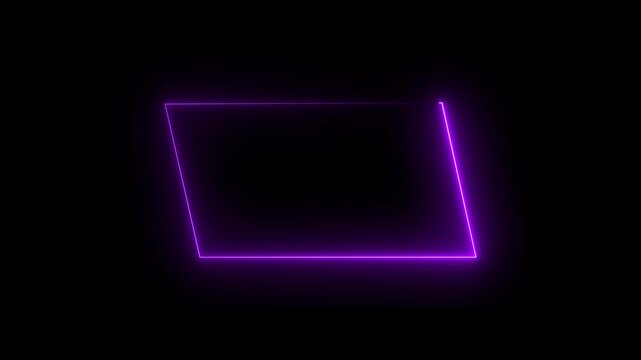 Parallelogram rectangle picture frame with two tone neon color shade motion graphic. Pink light for overlay element. Motion graphics of picture frame on black background.