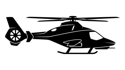 Modern sleek private helicopter silhouette vector illustration featuring black luxury passenger chopper icon isolated on white background © Kulsum