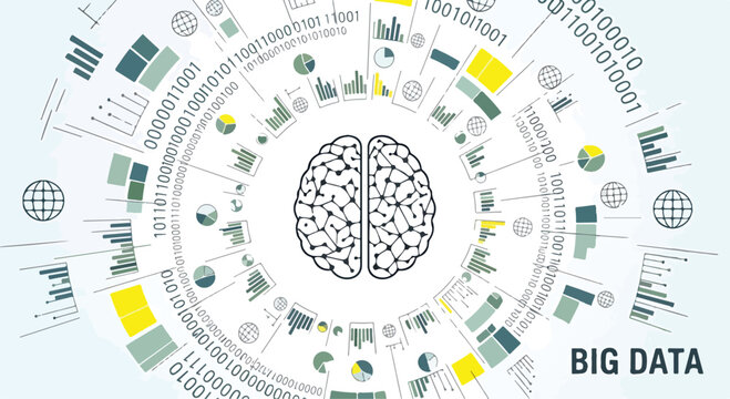 A brain icon with big data charts