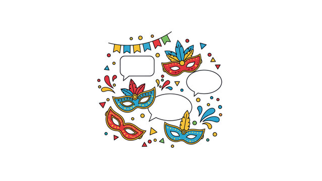 Carnival Masquerade Masks with Speech Bubbles Illustration