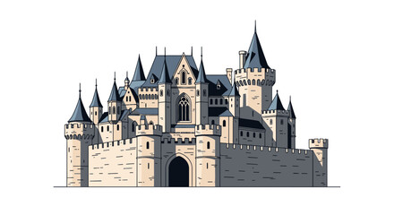 Majestic medieval stone castle with turrets and towers © udin