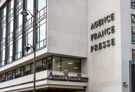 Paris, France - June 17, 2026: Facade and sign of the Agence France-Presse (AFP) headquarters, a French international news agency present in 150 countries, founded in 1835 as Havas and renamed in 1944