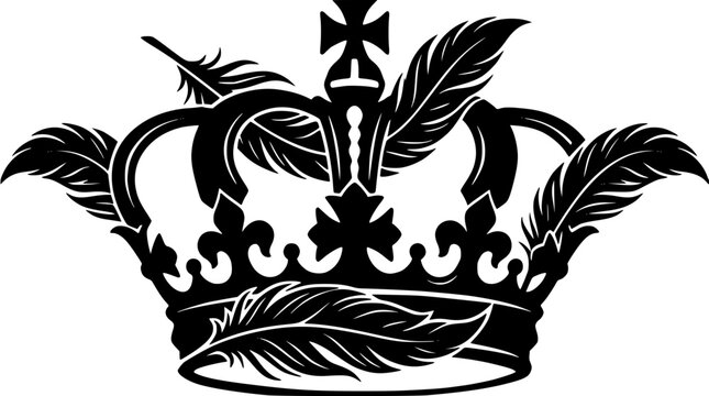 crown, feather, royal, king, queen, luxury, logo, vintage, vector, ornament, filigree, elegant, black, white, icon, symbol, sign, tiara, majesty, empire, noble, crest, heraldic, tribal, tattoo, prince