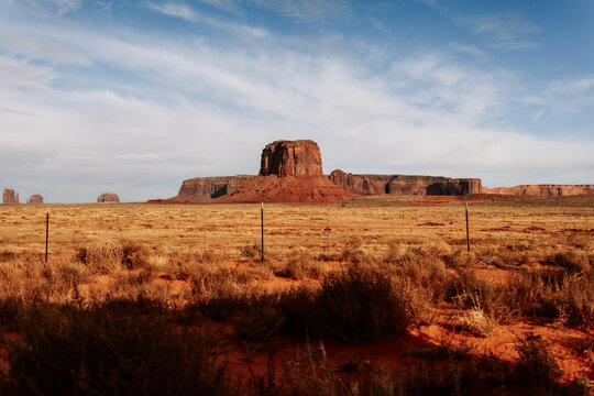 Iconic sandstone butte in Monument Valley desert landscape