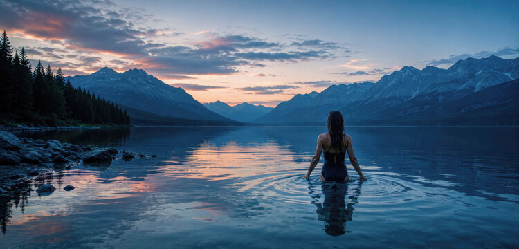 Wading Into the Mountain Lake