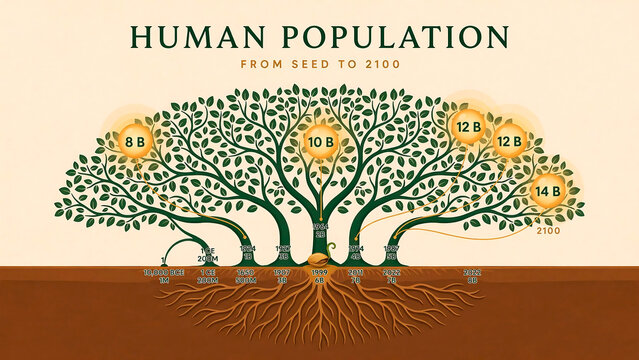 Human population growth from seed to 2100 infographic