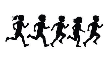 Obraz premium Black silhouettes of kids running in a line