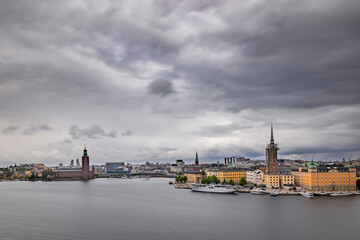 Fototapeta premium Riddarholmen Island Waterfront and Church Spire, Stockholm