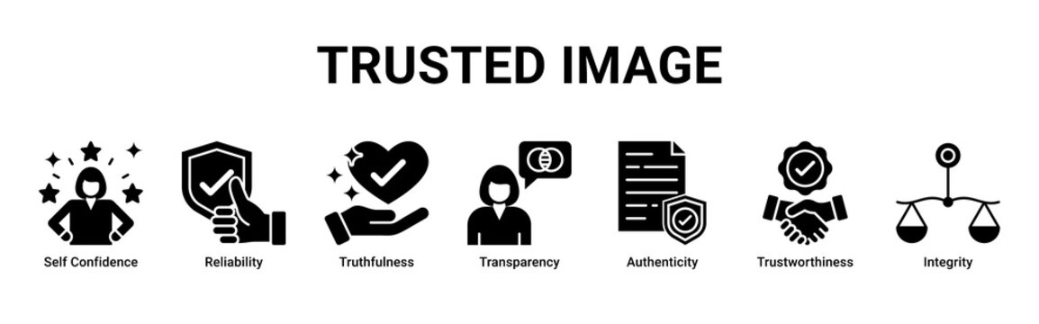 Trusted Image web banner icon vector illustration with icons of Self Confidence, Reliability, Truthfulness, Transparency, Authenticity, Trustworthiness and Integrity